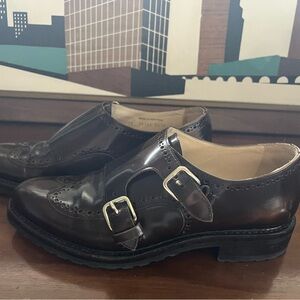 Elegant Women's Brown Leather Double Buckle Oxfords